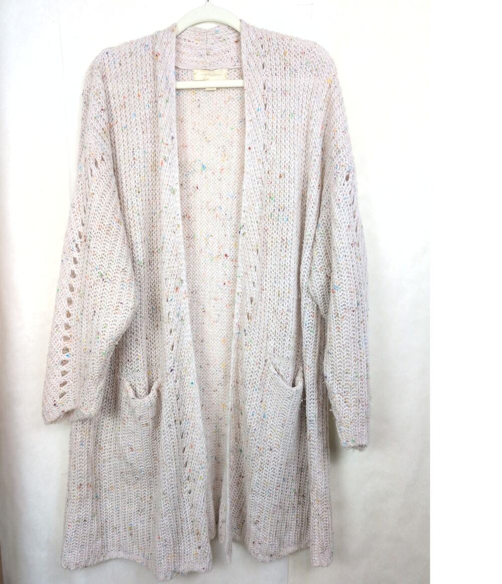 Band of Gypsies cream confetti open knit long cardigan sweater Size L Boho Retro